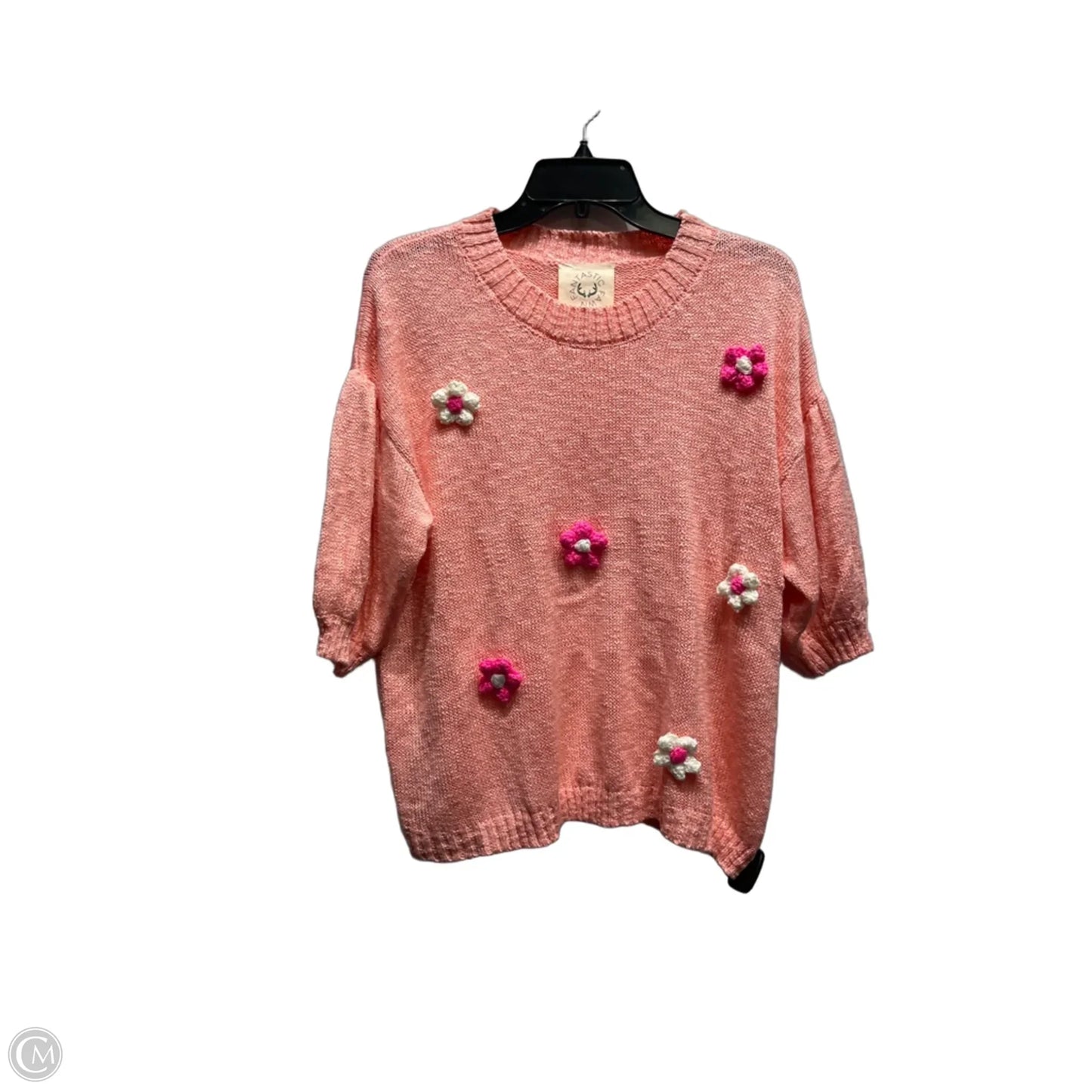 Sweater Short Sleeve By Fantastic Fawn In Pink & White, Size: M