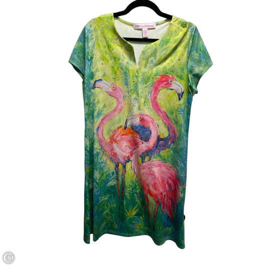 Dress Casual Short By Leoma Lovegrove In Green & Yellow, Size: L