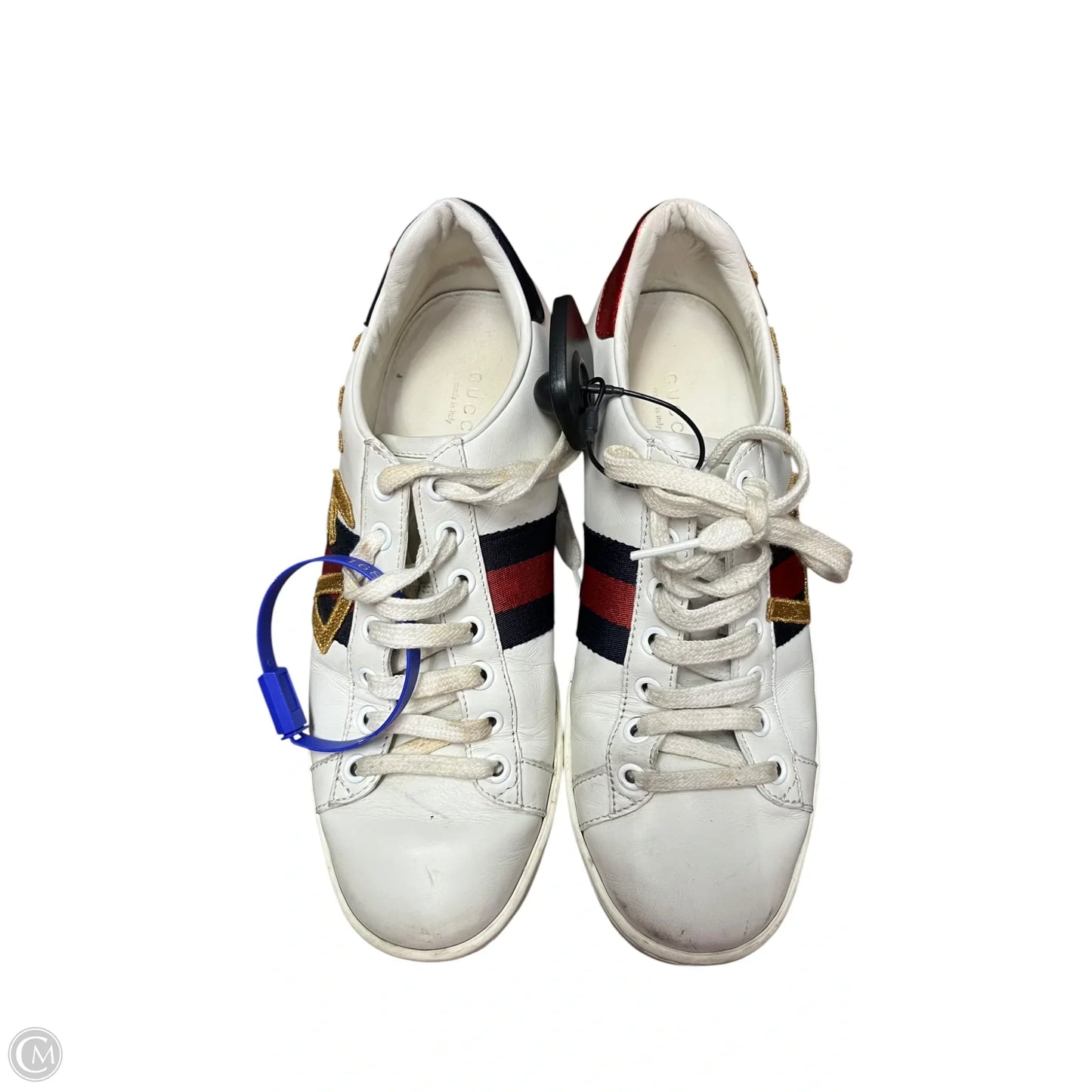 Shoes Luxury Designer By Gucci In Red & White, Size: 6.5