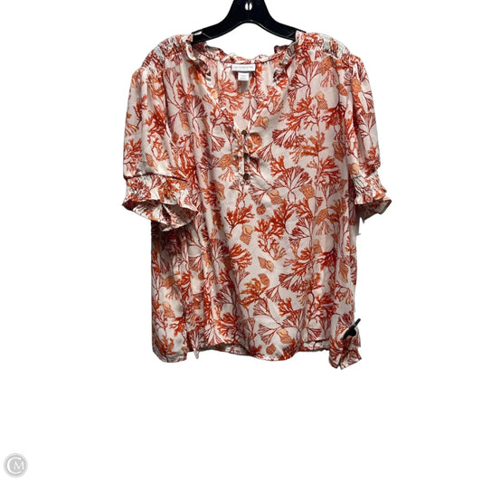 Top Short Sleeve By Liz Claiborne In Orange & White, Size: Xxl