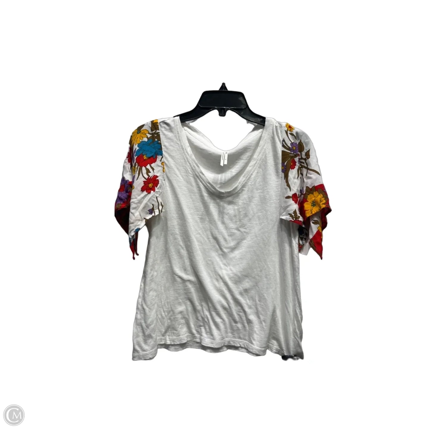 Top Short Sleeve By Anthropologie In White & Yellow, Size: Xs