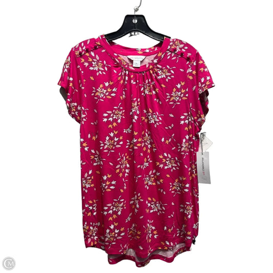 Top Short Sleeve By Liz Claiborne In Pink & White, Size: Lp