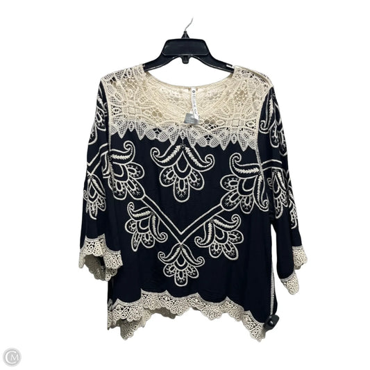 Top 3/4 Sleeve By Leo And Nicole In Black & Cream, Size: Lp