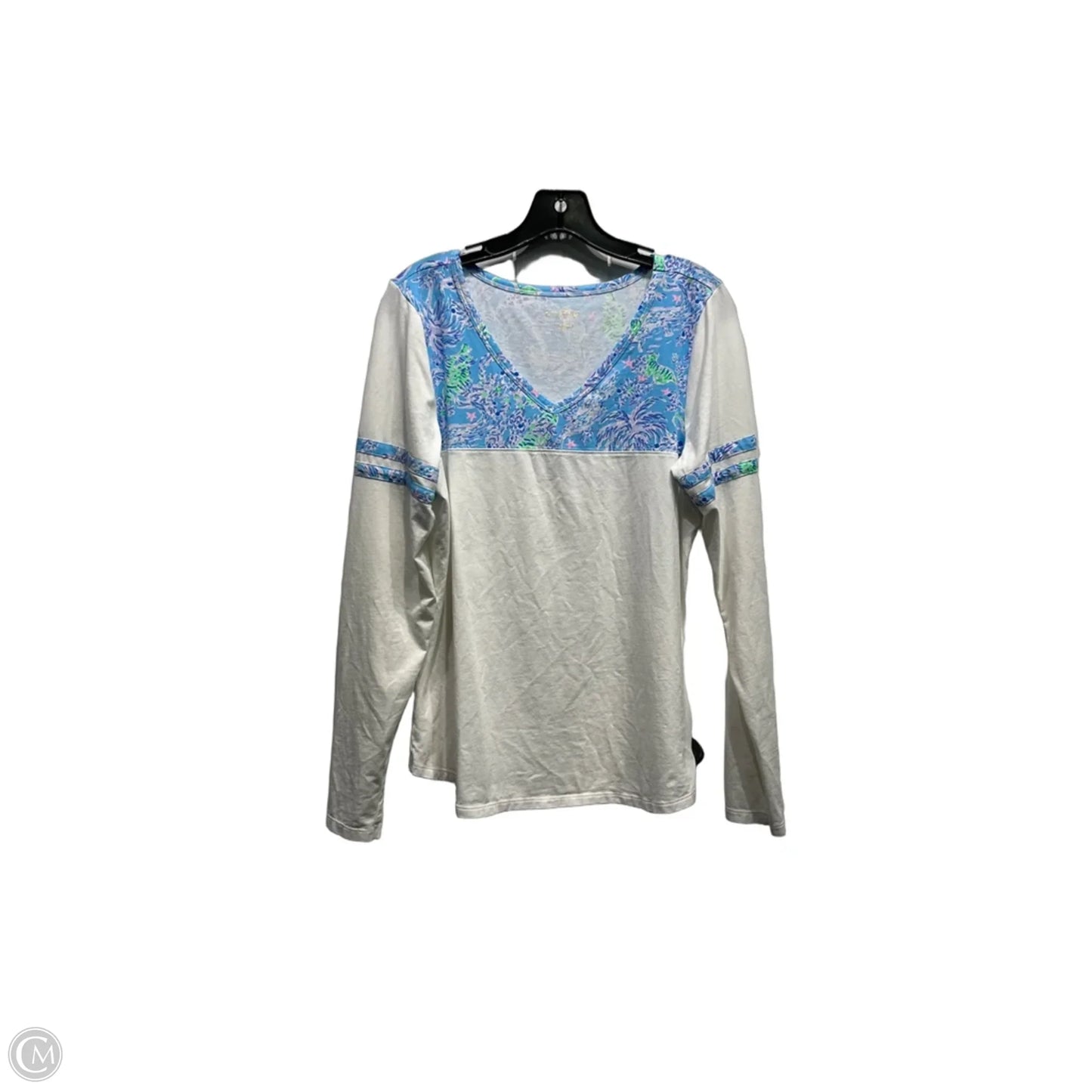Top Long Sleeve Designer By Lilly Pulitzer In Blue & White, Size: L