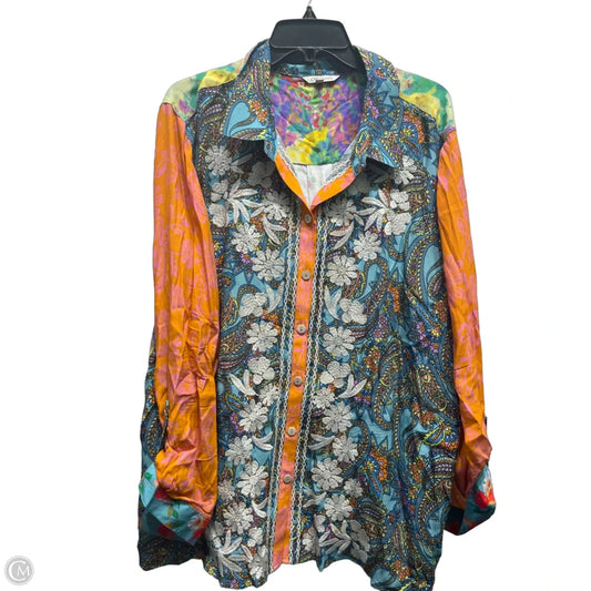 Top Long Sleeve By John Mark In Blue & Yellow, Size: 2x