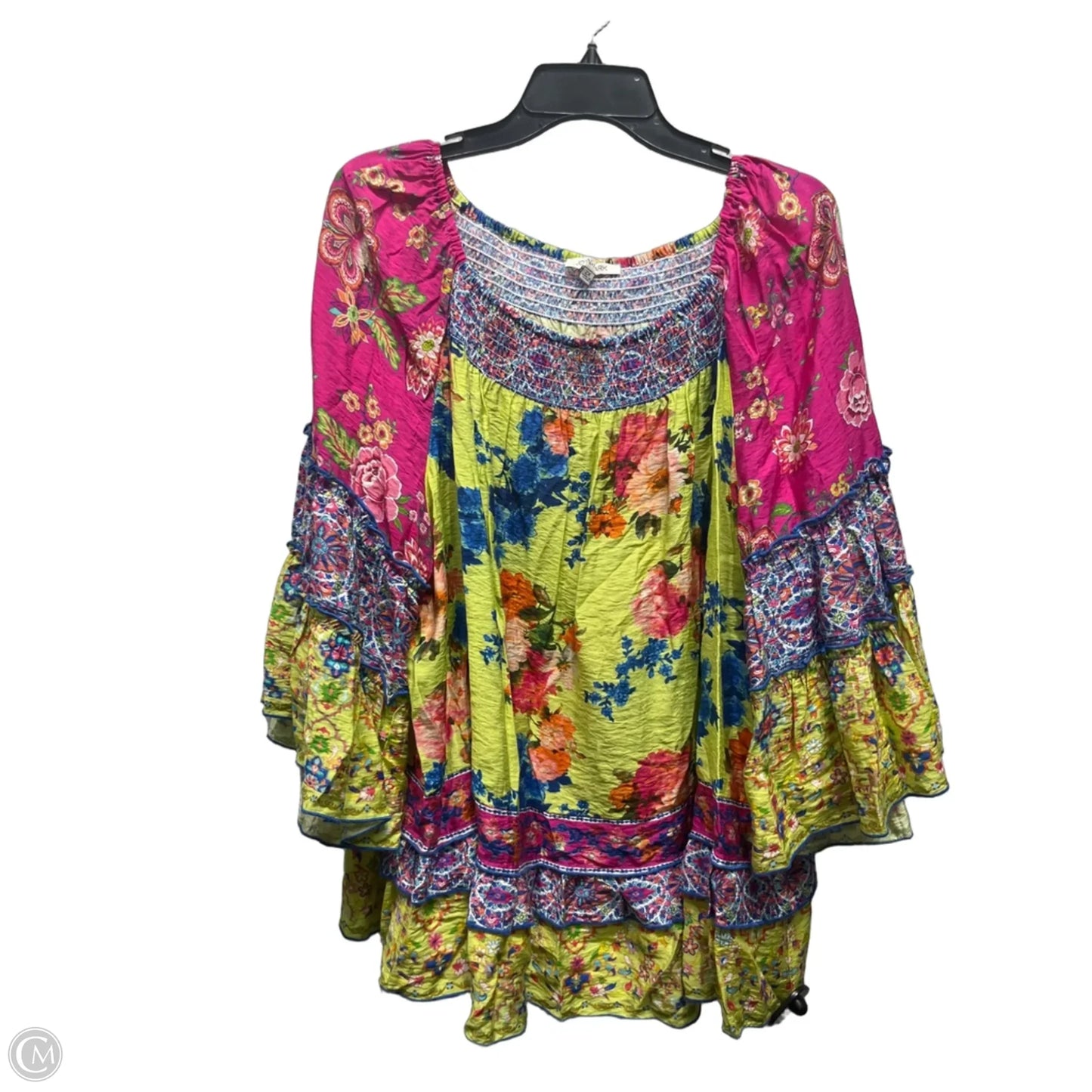 Top 3/4 Sleeve By John Mark In Green & Pink, Size: 2x