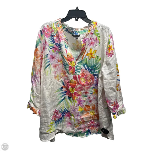 Top Long Sleeve By John Mark In Green & Pink, Size: 2x