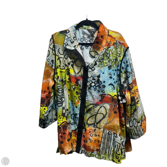 Top 3/4 Sleeve By Ali Miles In Blue & Yellow, Size: 2x