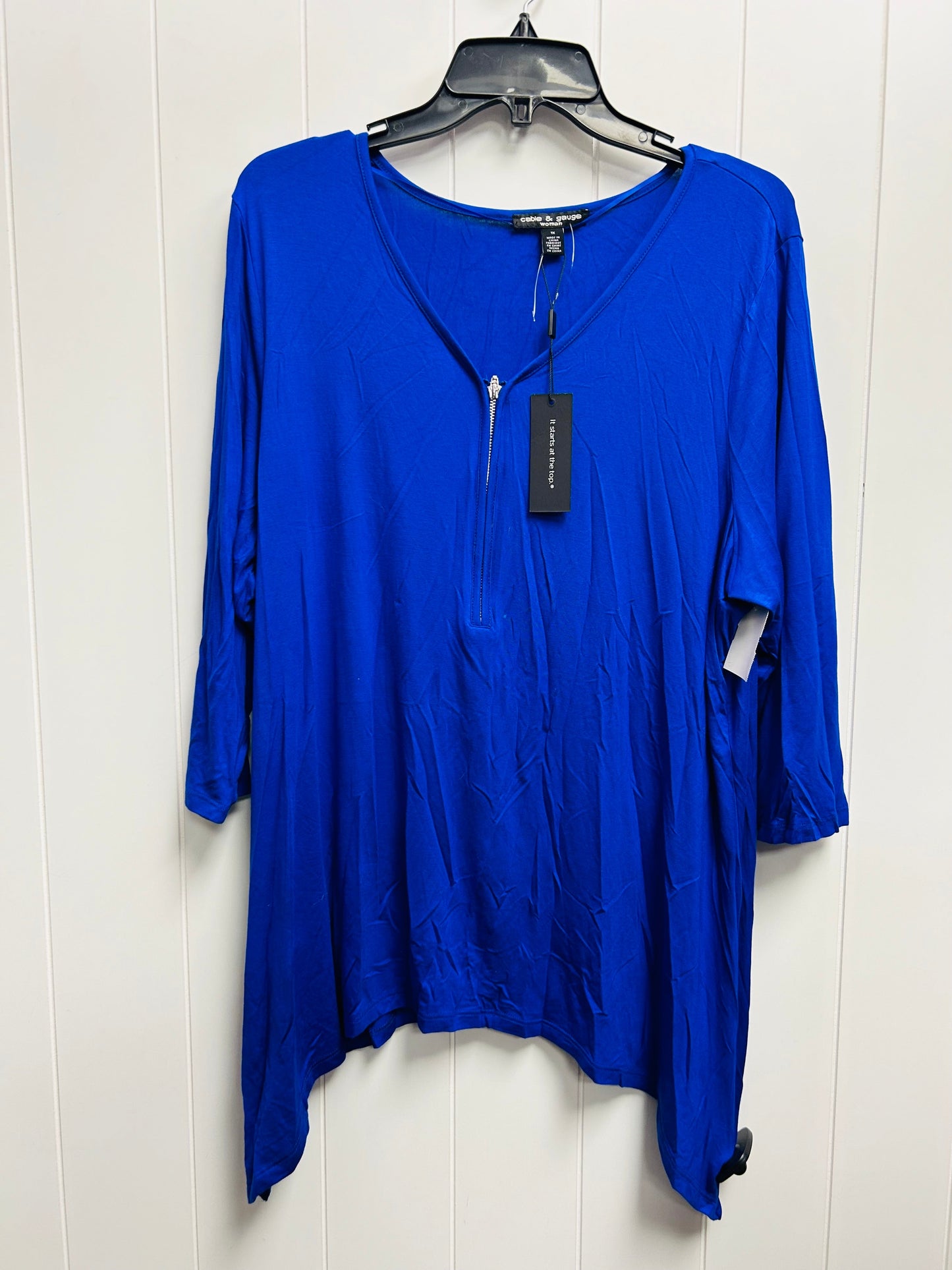 Blue Top Long Sleeve Cable And Gauge, Size 1x
