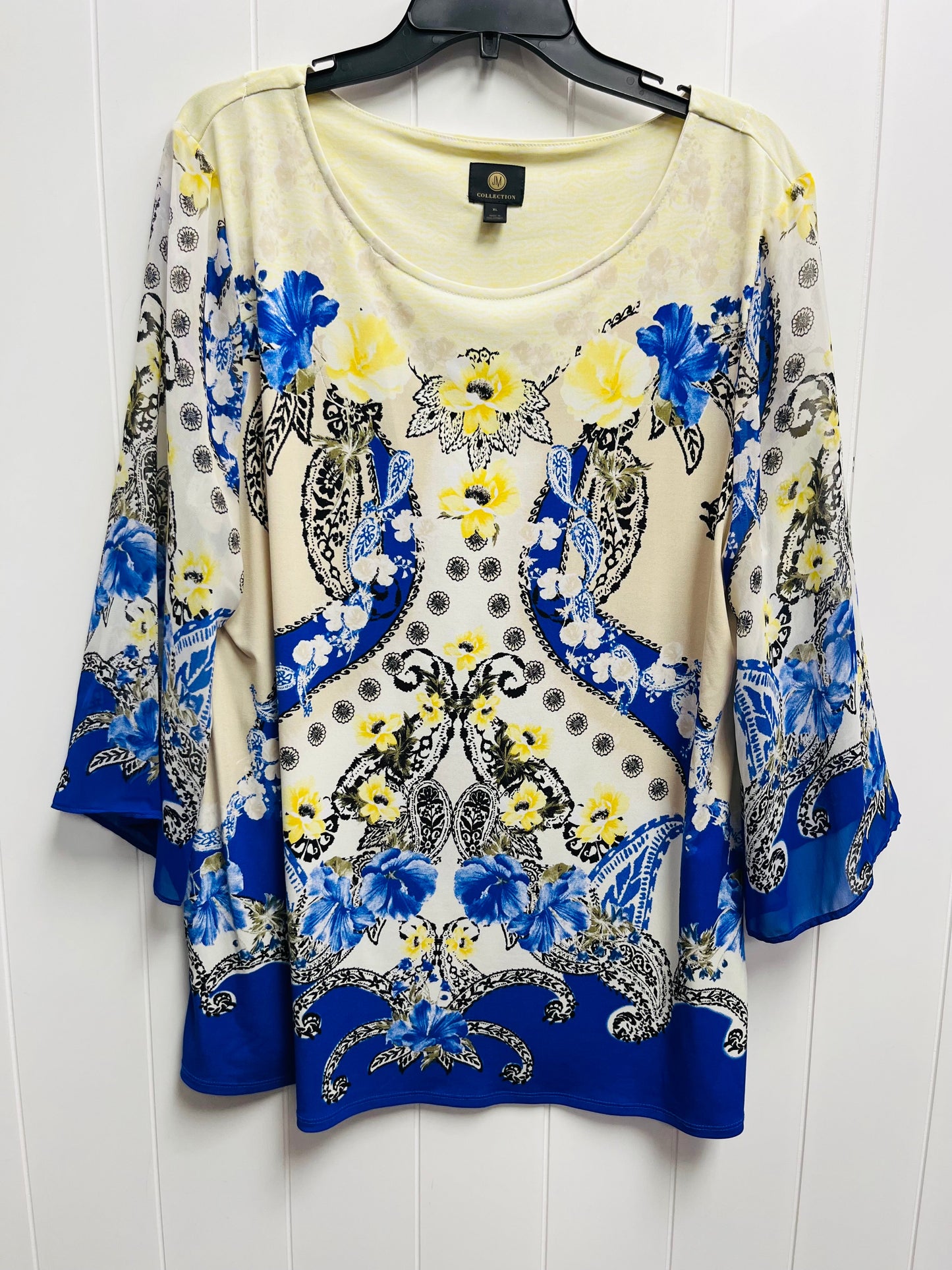 Top Long Sleeve By Jm Collections In Blue & Yellow, Size: Xl