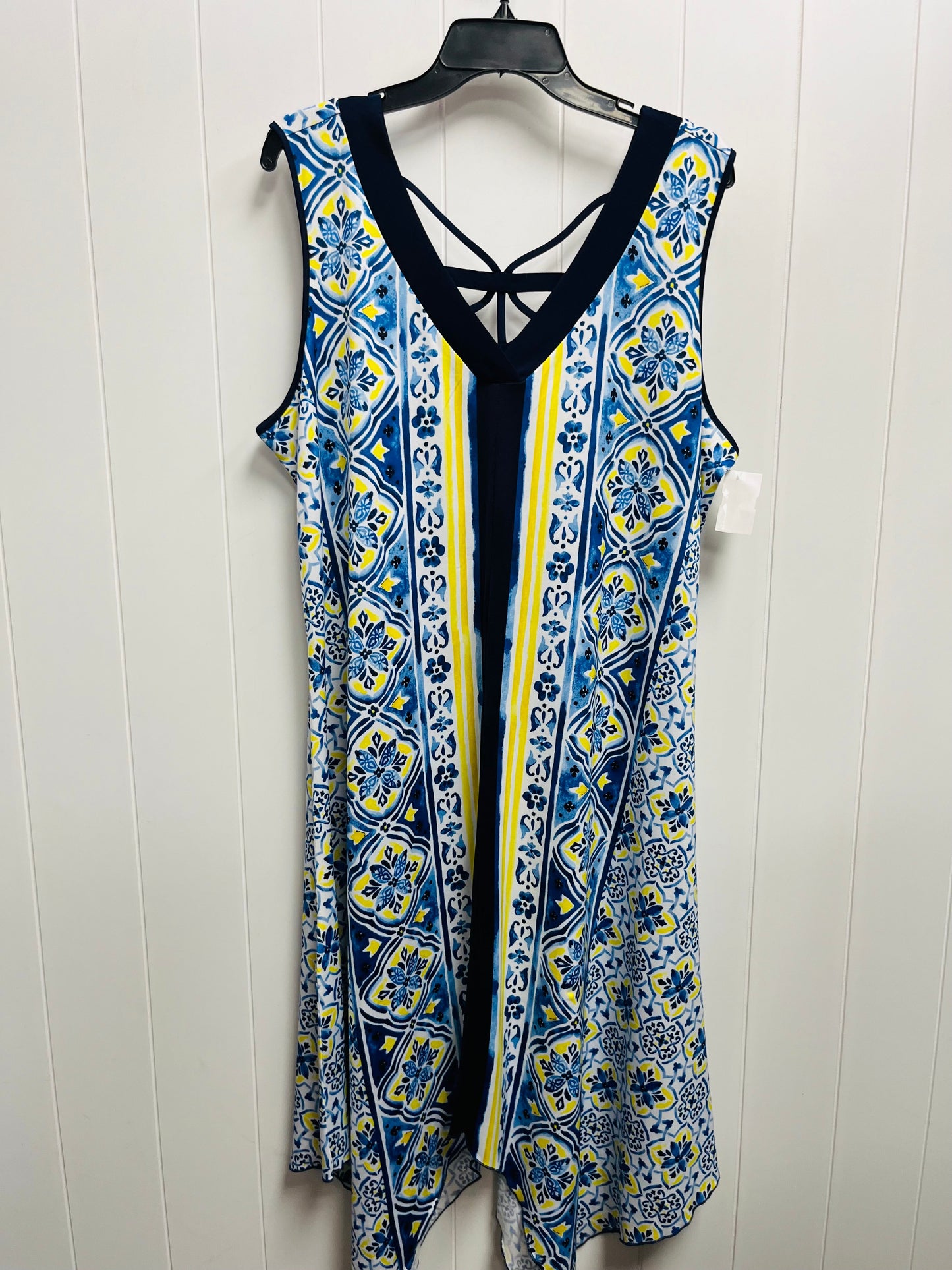 Blue & Yellow Dress Casual Midi Perception Women , Size 2x