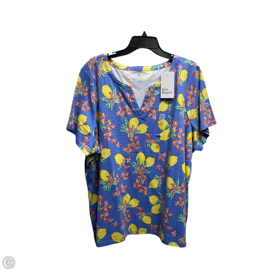 Top Short Sleeve By Kim Rogers In Blue & Yellow, Size: 3x