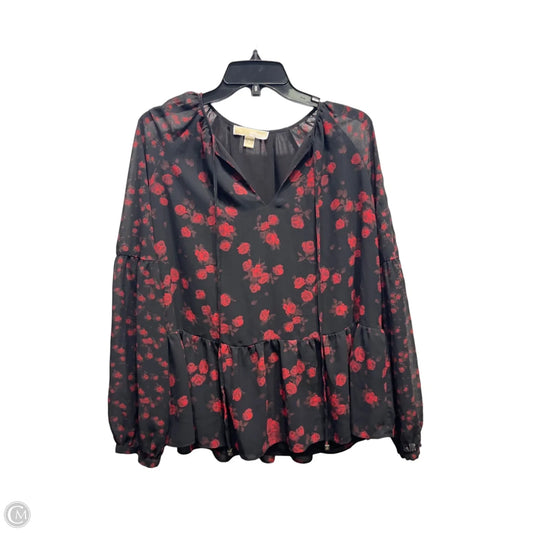 Top Long Sleeve By Michael By Michael Kors In Black & Red, Size: M