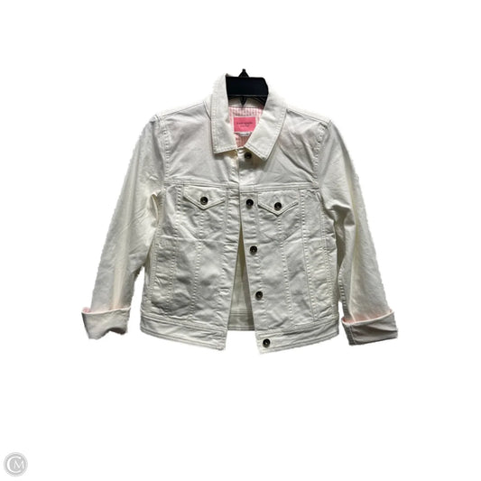 Jacket Designer By Kate Spade In White Denim, Size: S