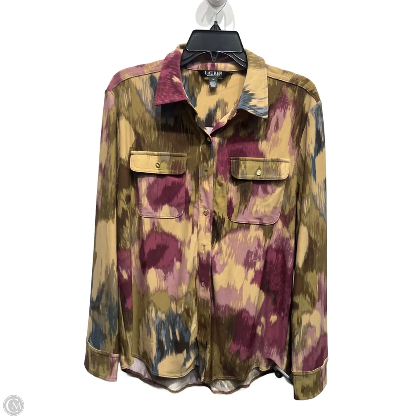 Top Long Sleeve By Lauren By Ralph Lauren In Green & Purple, Size: L