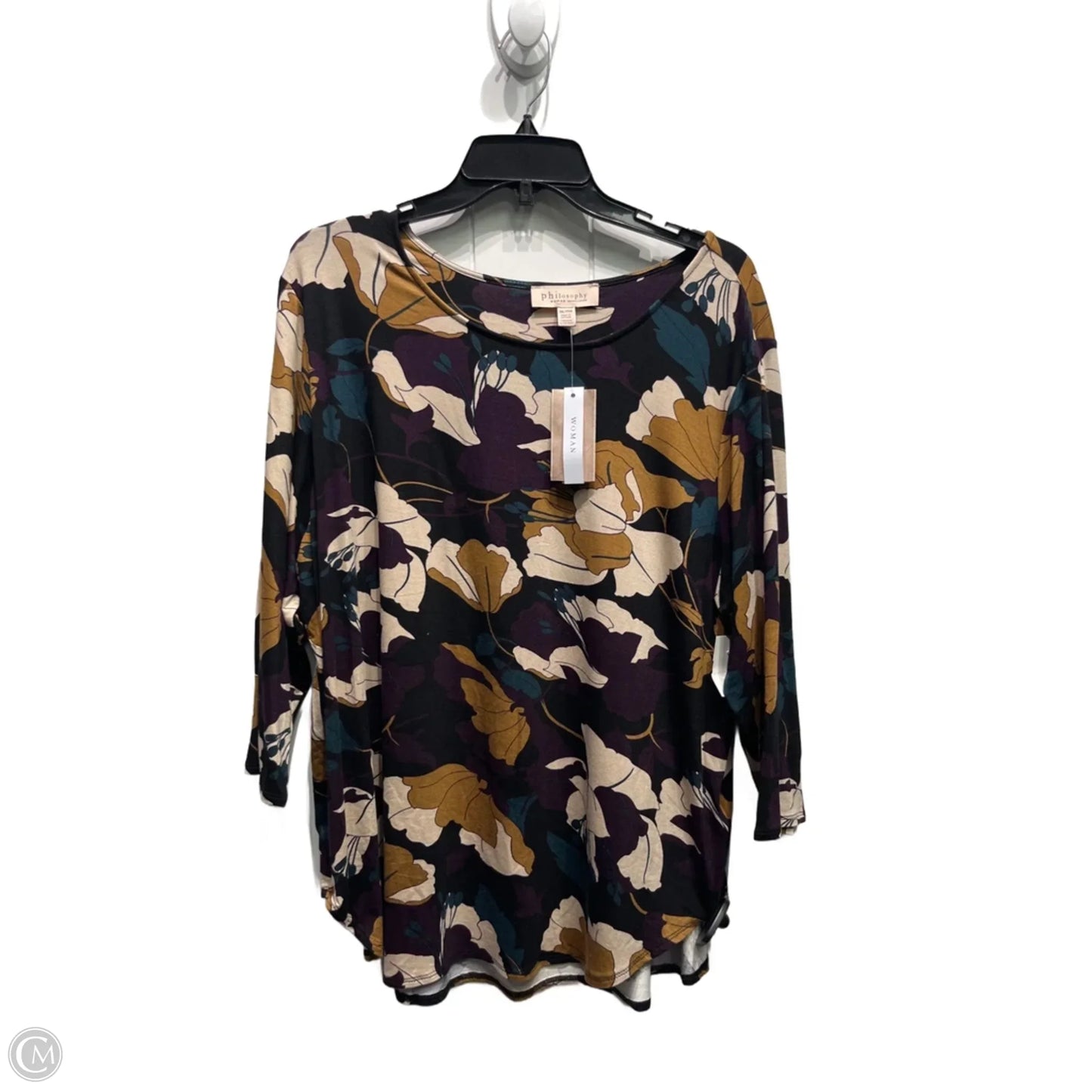 Top 3/4 Sleeve By Philosophy In Purple & Tan, Size: 2x