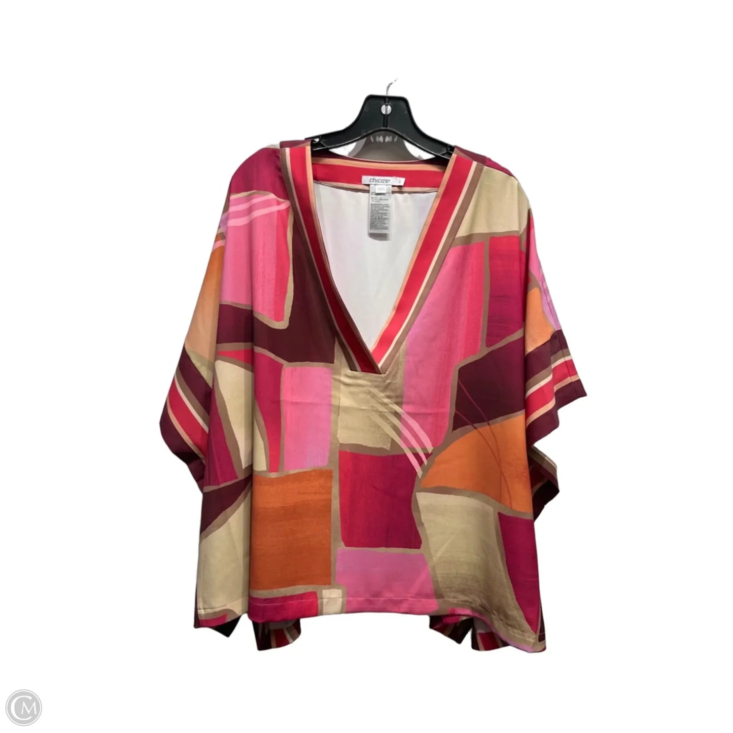 Top Short Sleeve By Chicos In Orange & Pink, Size: Xl