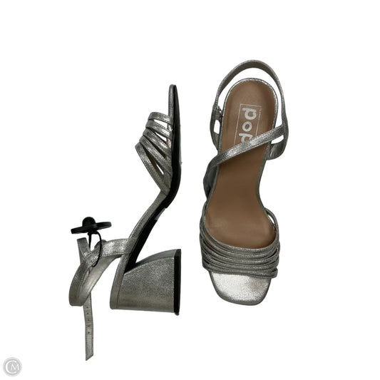 Sandals Heels Block By pop In Silver, Size: 9.5
