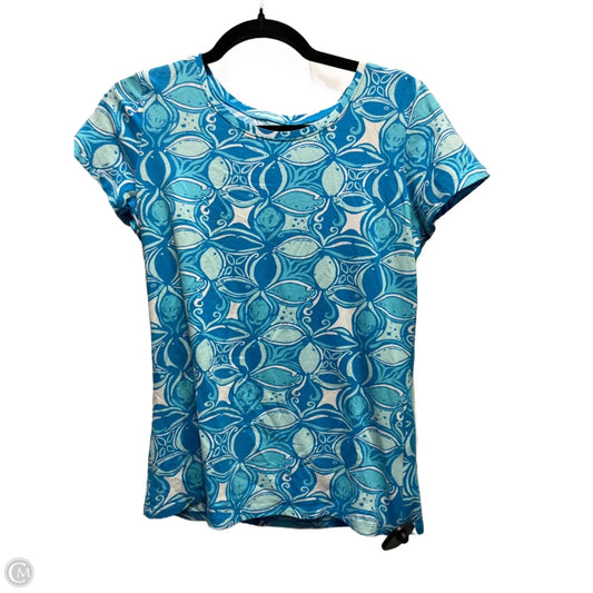 Top Short Sleeve Designer By Lilly Pulitzer In Blue & White, Size: S