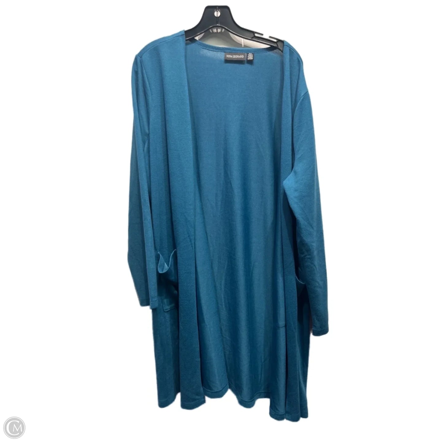 Sweater Cardigan By Nina Leonard In Teal, Size: 1x