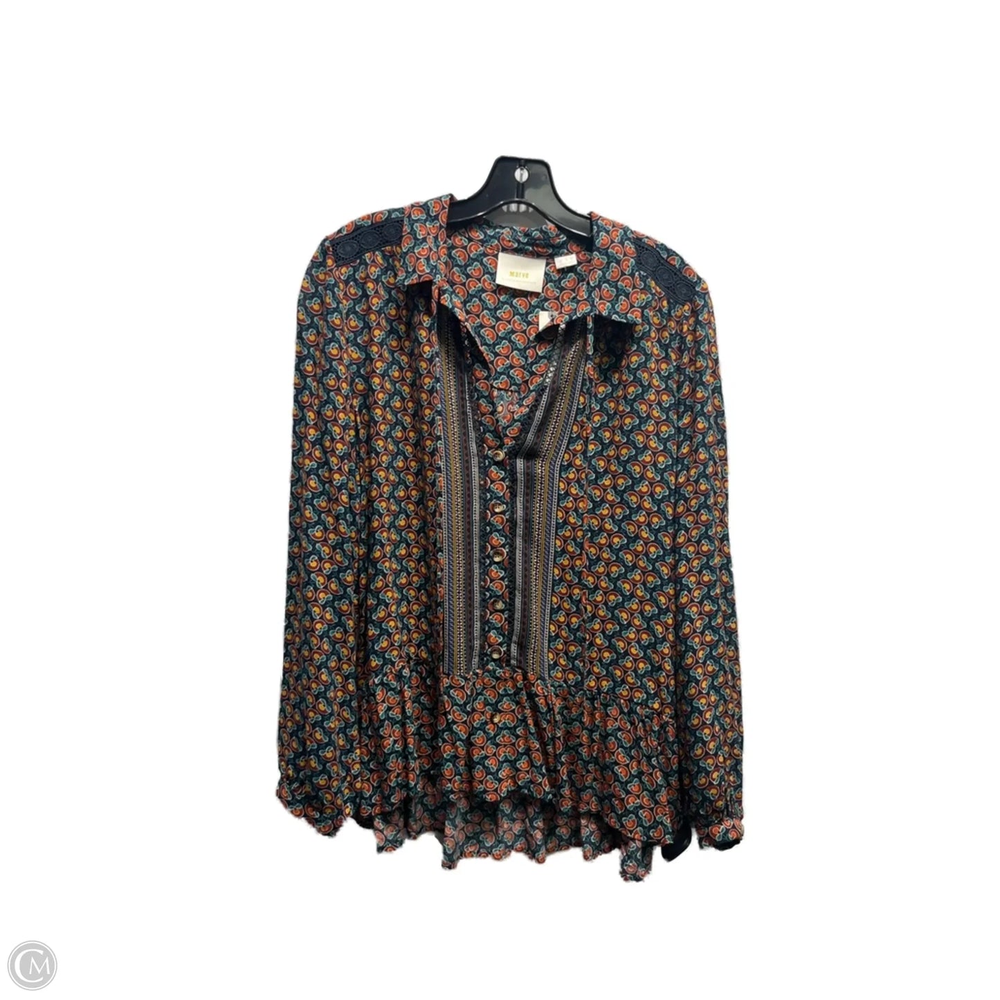 Top Long Sleeve By Maeve In Green & Orange, Size: S