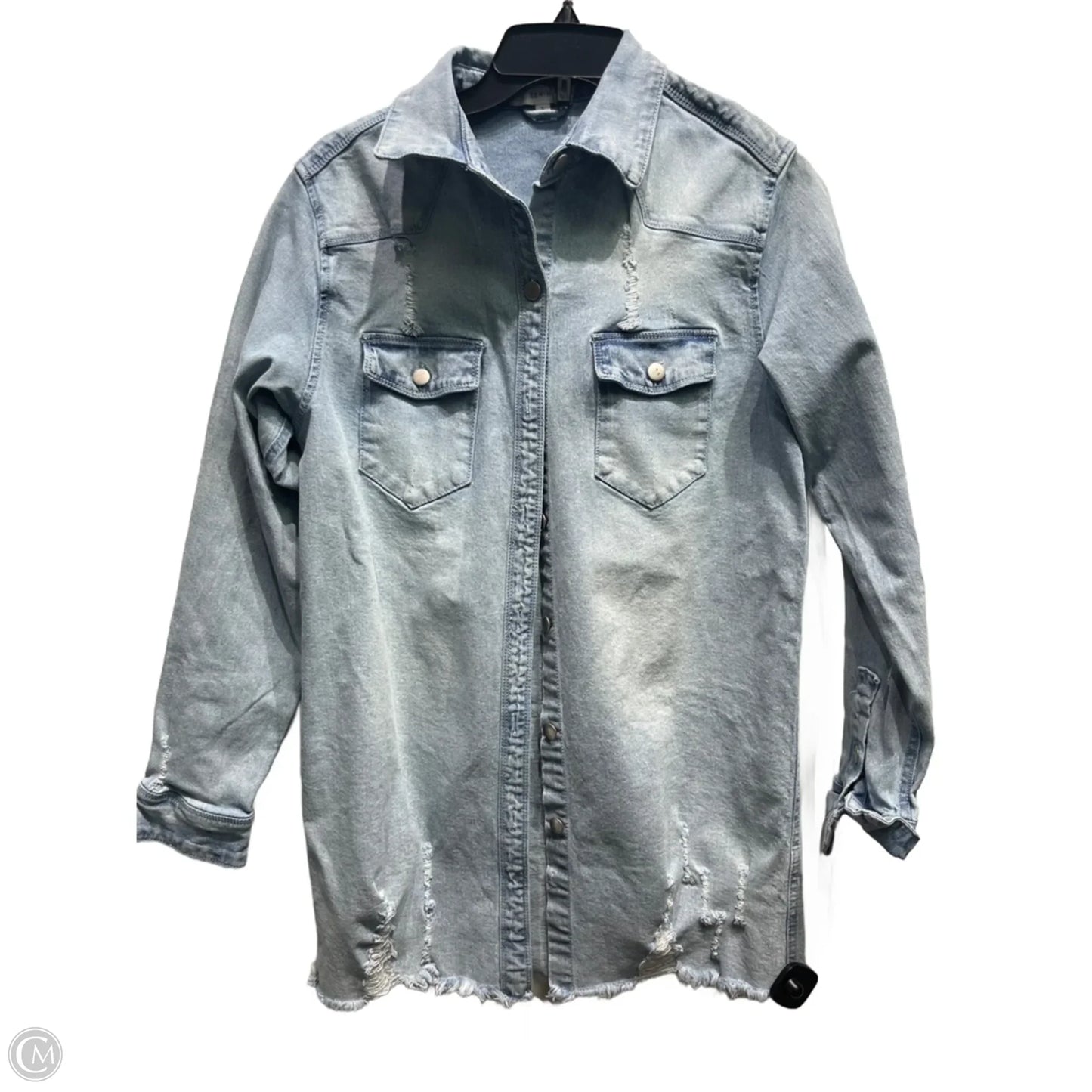 Jacket Shirt By Love Tree In Blue Denim, Size: S