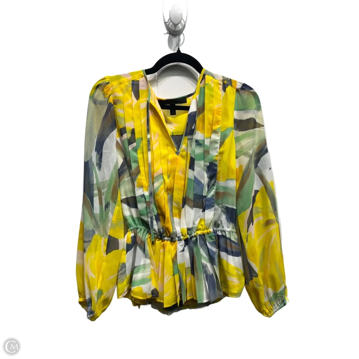 Blouse Long Sleeve By White House Black Market In Green & Yellow, Size: S