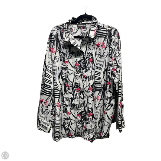 Top Long Sleeve Designer By Karl Lagerfeld In Black & Pink, Size: Xl