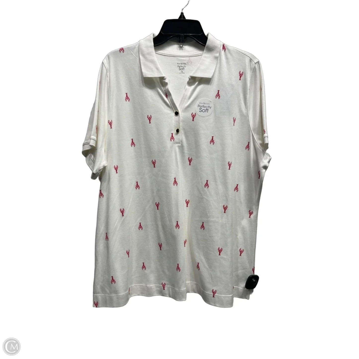 Top Short Sleeve By Kim Rogers In Red & White, Size: 1x