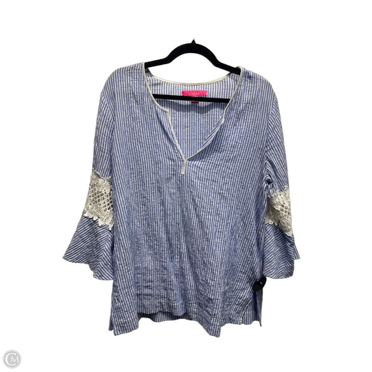 Top Long Sleeve Designer By Lilly Pulitzer In Blue & White, Size: L