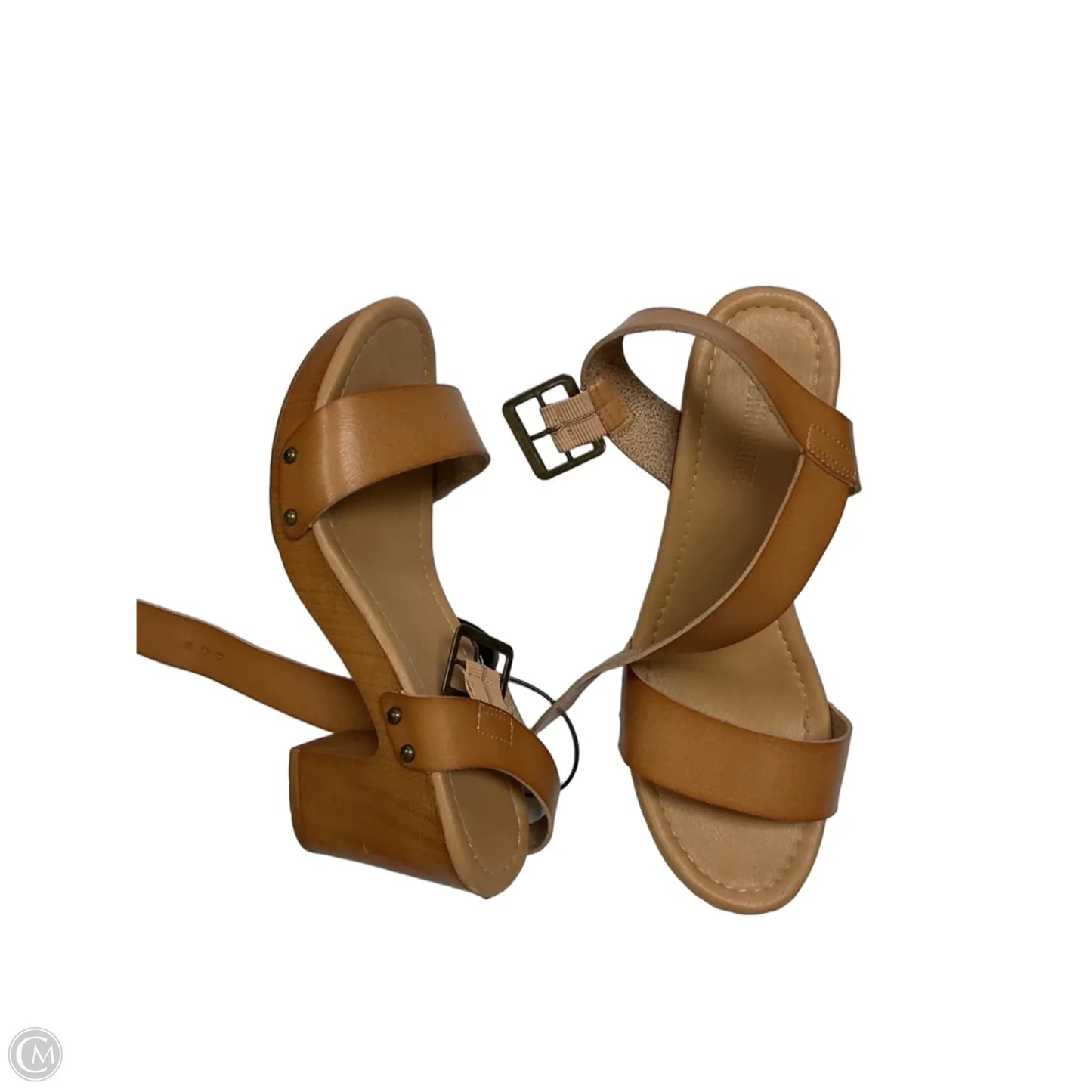 Sandals Heels Wedge By Cushionaire In Brown, Size: 9.5