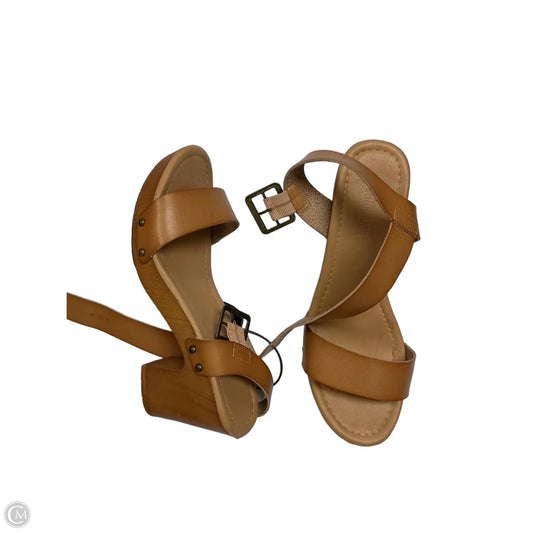 Sandals Heels Wedge By Cushionaire In Brown, Size: 9.5