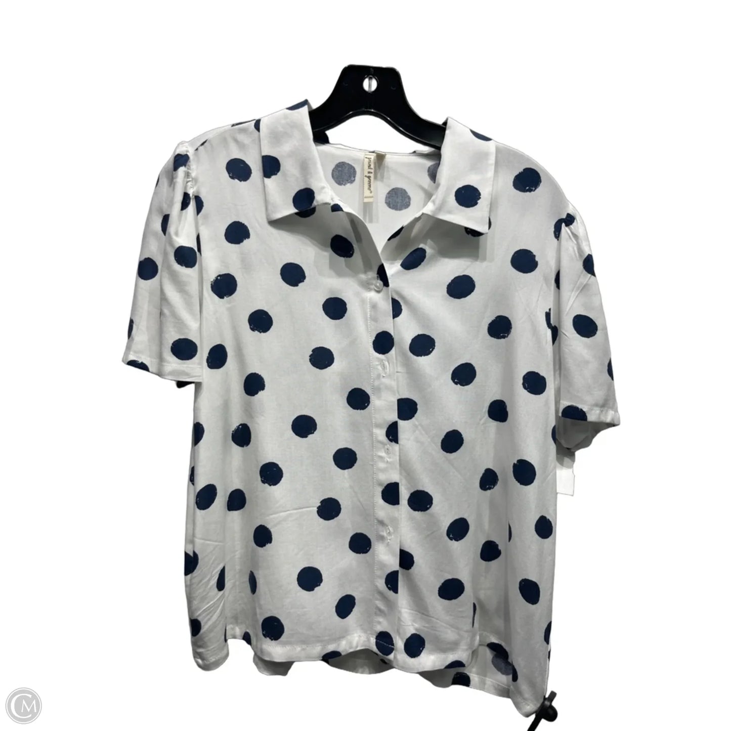 Top Short Sleeve By Grand And Greene In Blue & White, Size: S