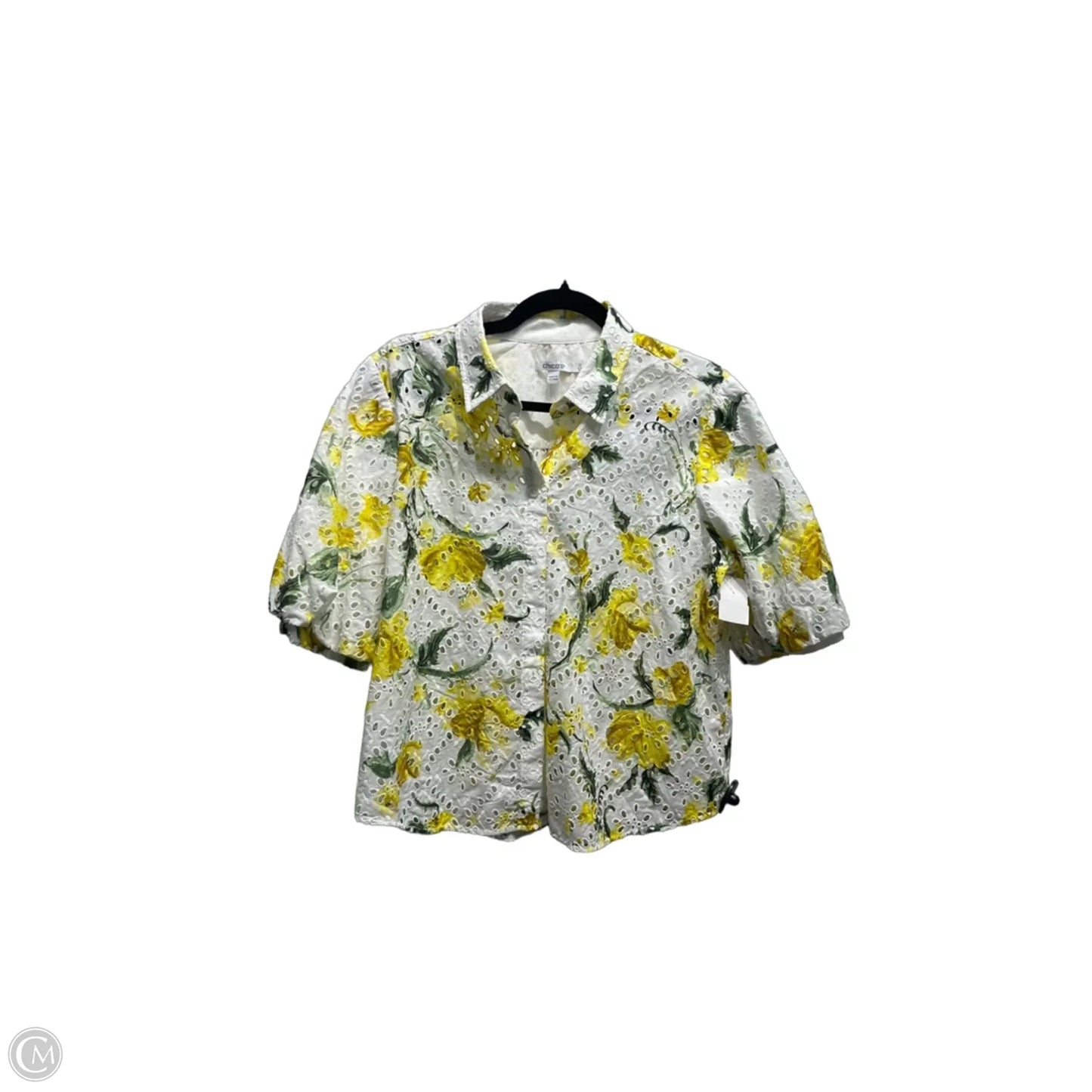 Top Short Sleeve By Chicos In Green & Yellow, Size: M