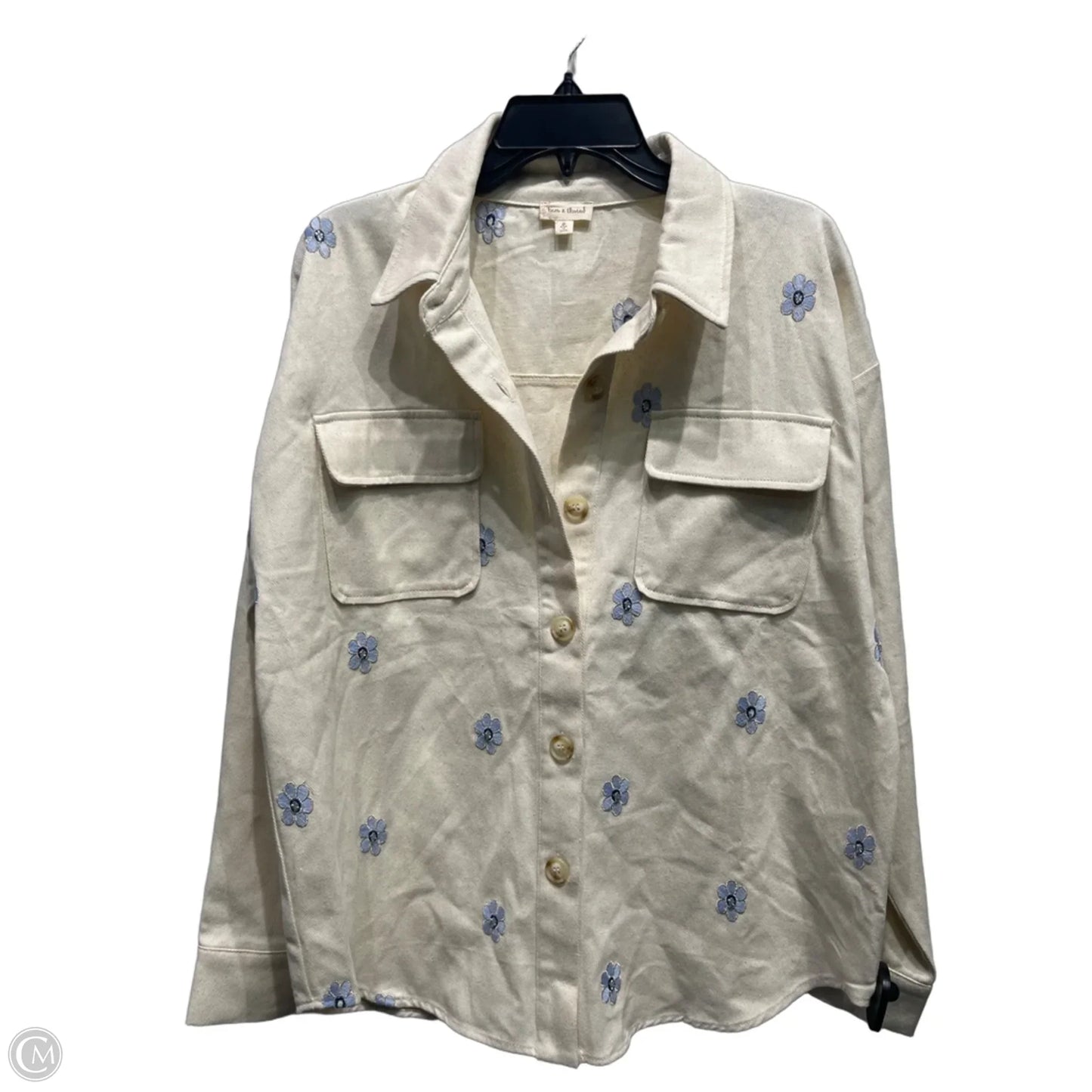 Top Long Sleeve By Hem & Thread In Blue & Cream, Size: M