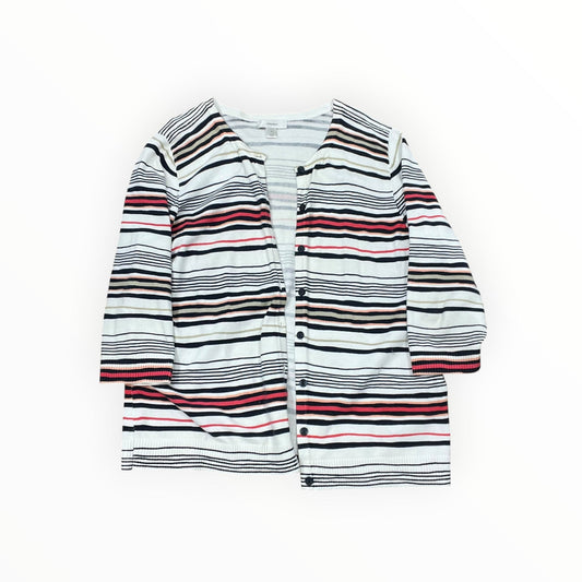 Cardigan By Cj Banks In Blue & Cream, Size:1X