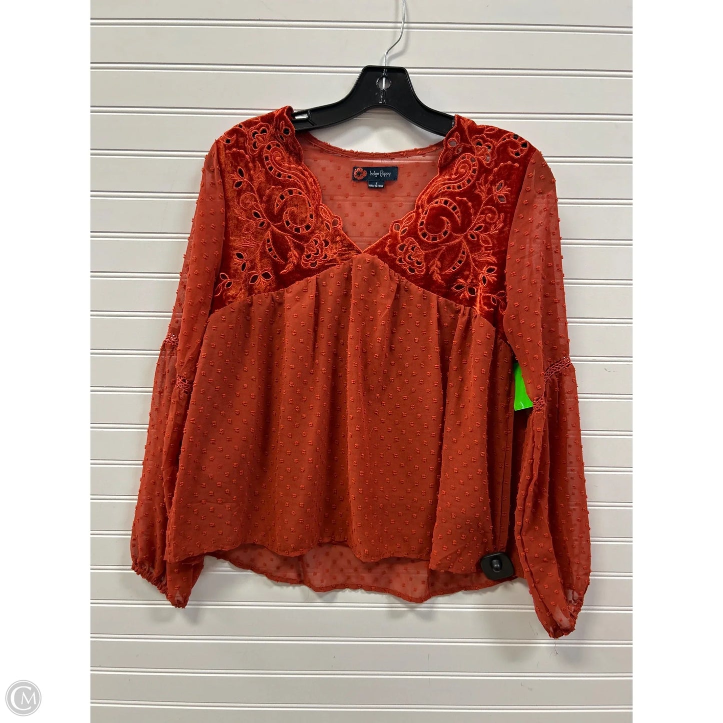Top Long Sleeve By Cmc In Orange, Size: S