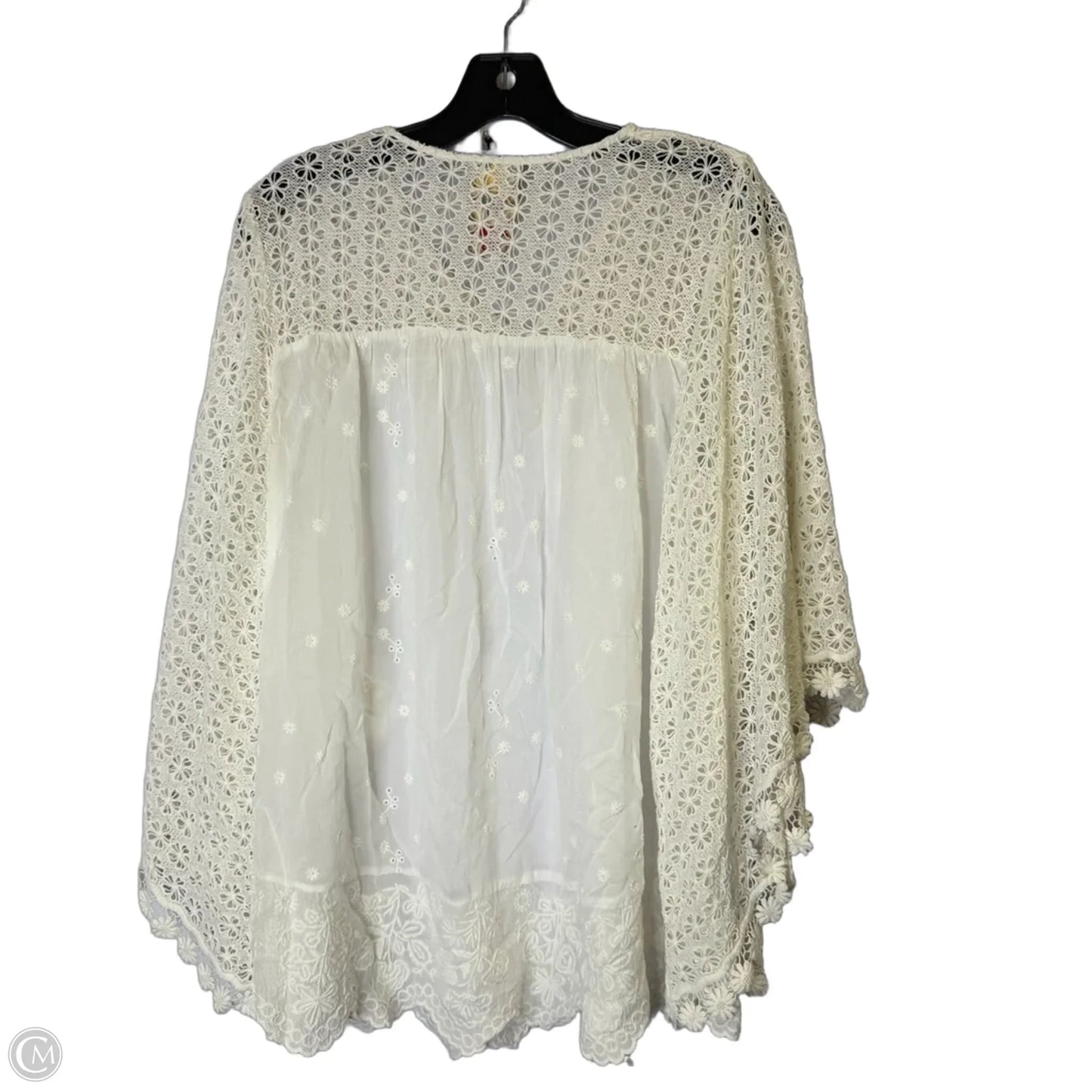 Blouse Short Sleeve By Johnny Was In Cream, Size: M