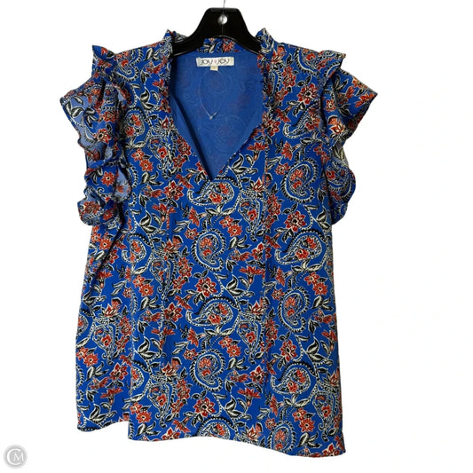 Blouse Short Sleeve By Joy Joy In Blue, Size: L
