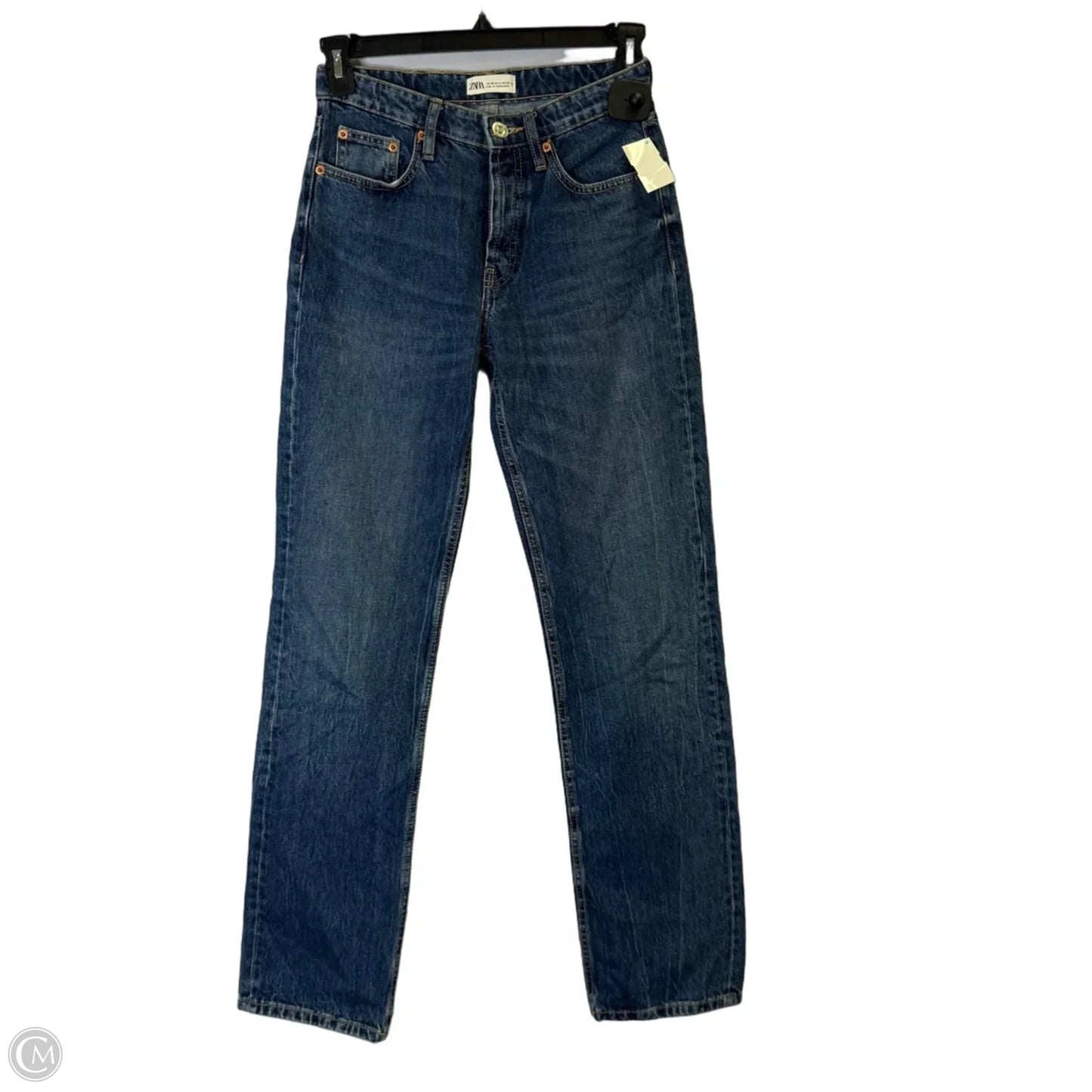 Jeans Straight By Zara In Blue Denim, Size: 4