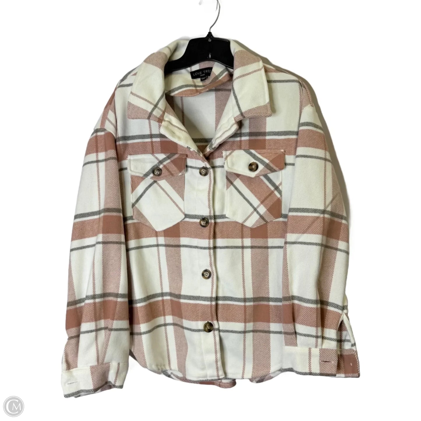 Jacket Shirt By Love Tree In Red & White, Size: L
