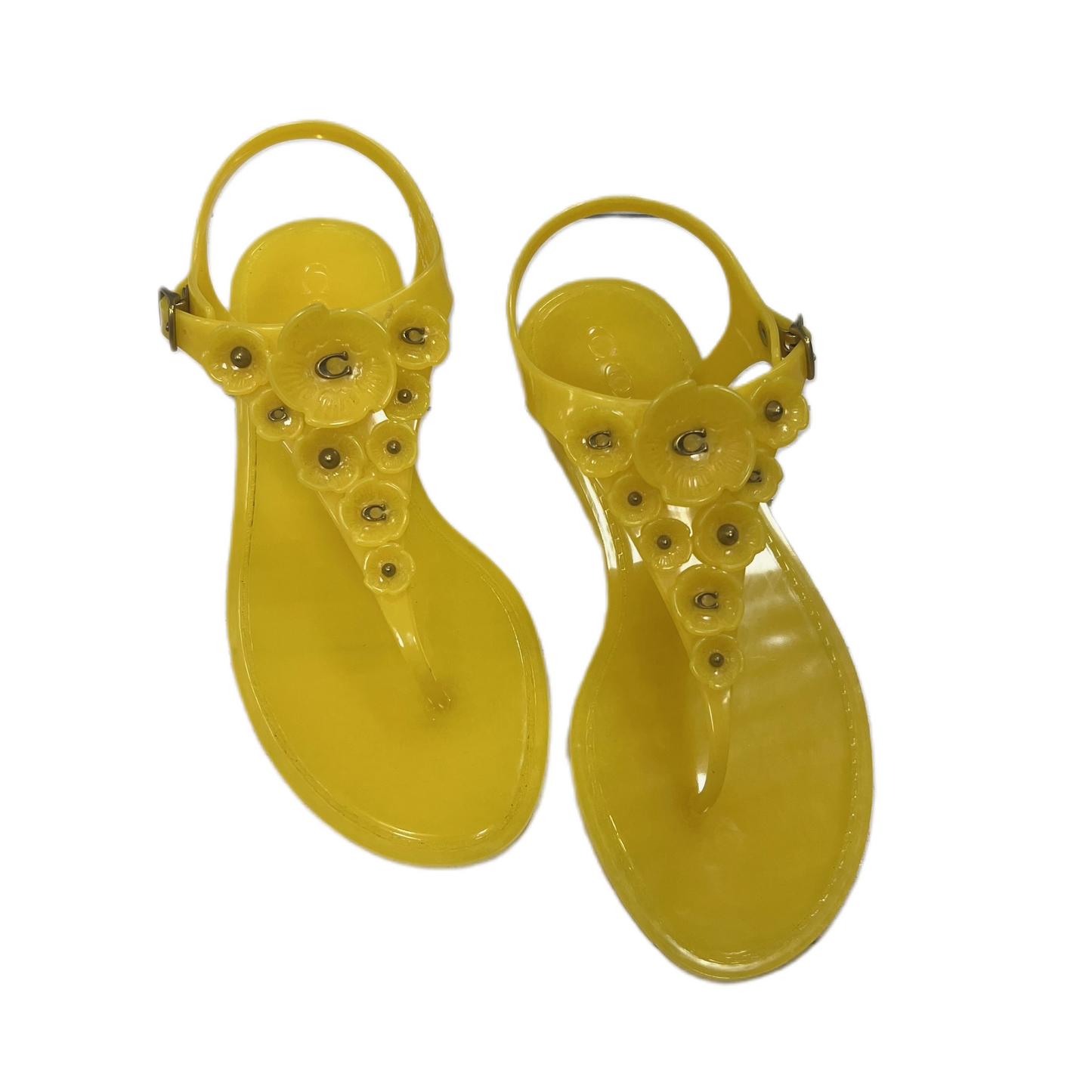 Yellow Sandals Flats By Coach, Size: 6