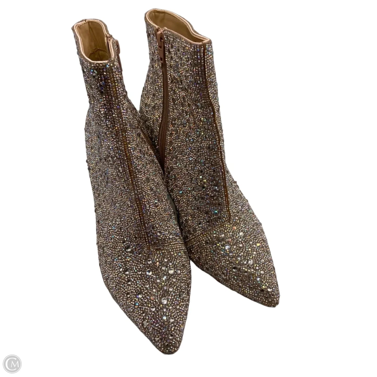 Boots Ankle Heels By Betsey Johnson In Silver, Size: 9.5