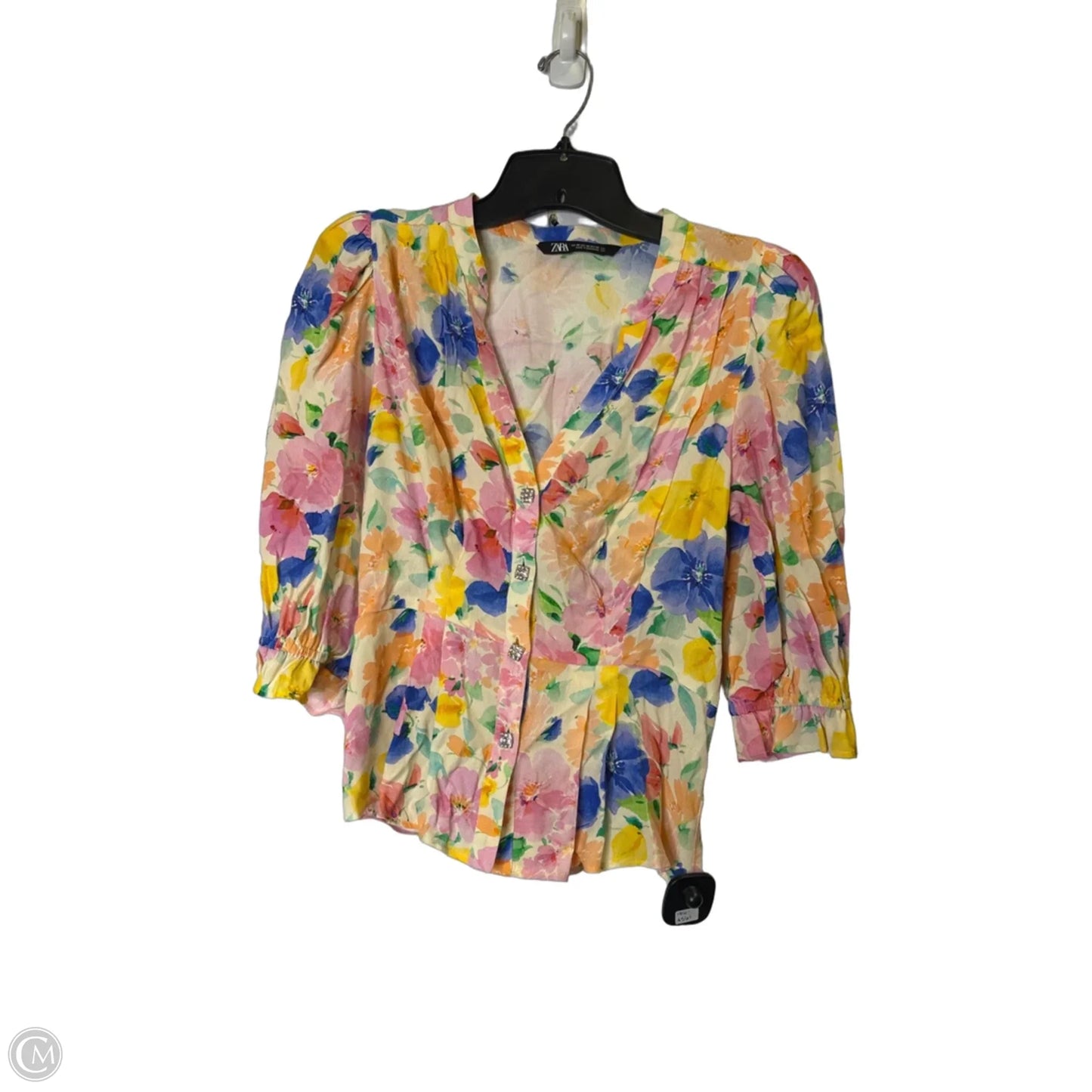 Top Short Sleeve By Zara In Floral Print, Size: Xs