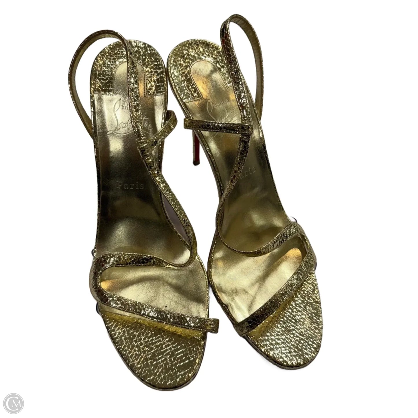 Shoes Luxury Designer By Christian Louboutin In Gold, Size: 12