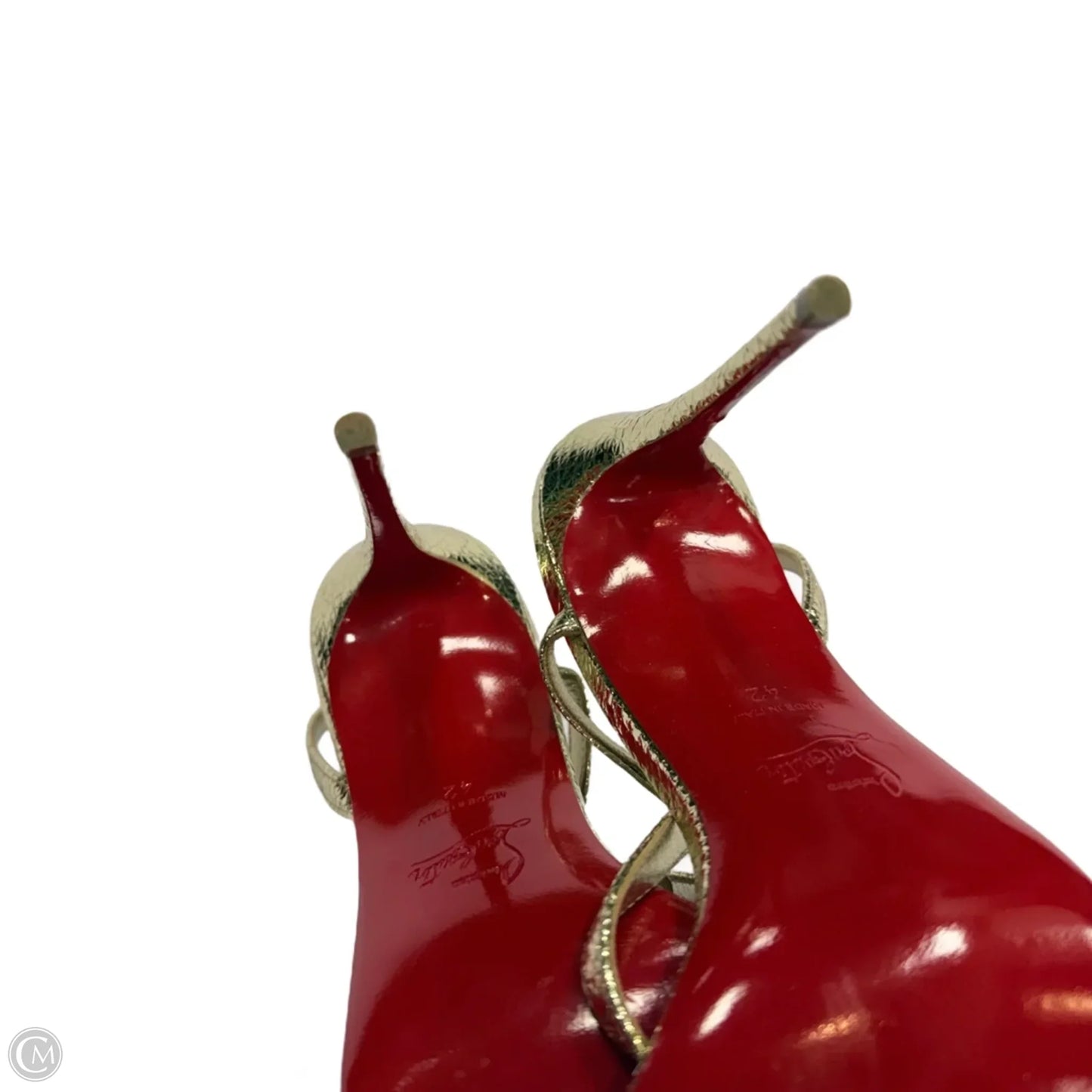 Shoes Luxury Designer By Christian Louboutin In Gold, Size: 12