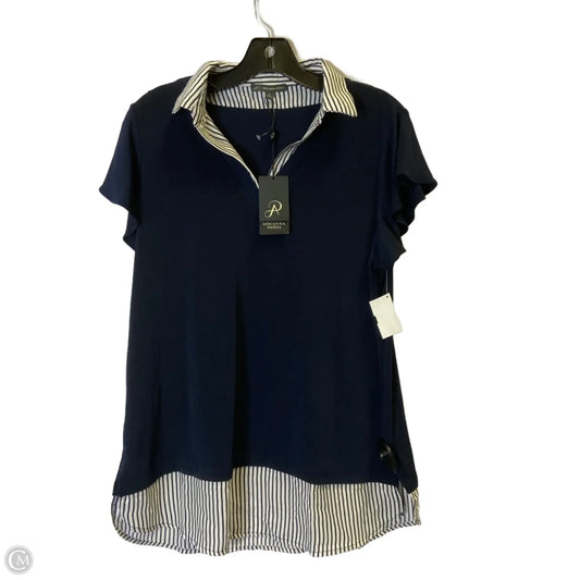 Top Short Sleeve By Adrianna Papell In Navy, Size: M