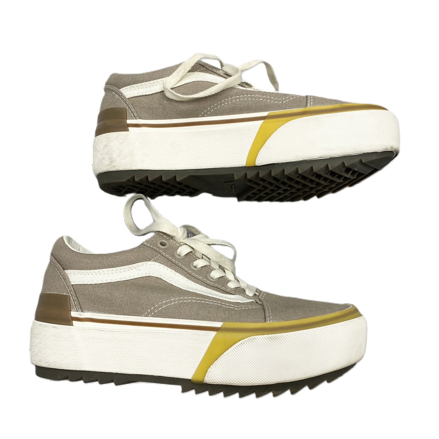 Grey & Yellow Shoes Sneakers By Vans, Size: 7
