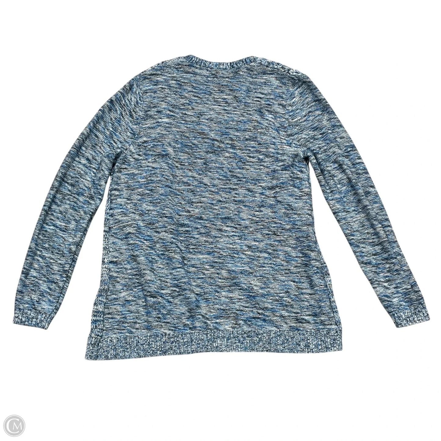 Sweater Cardigan By Lands End In Blue & White, Size: L