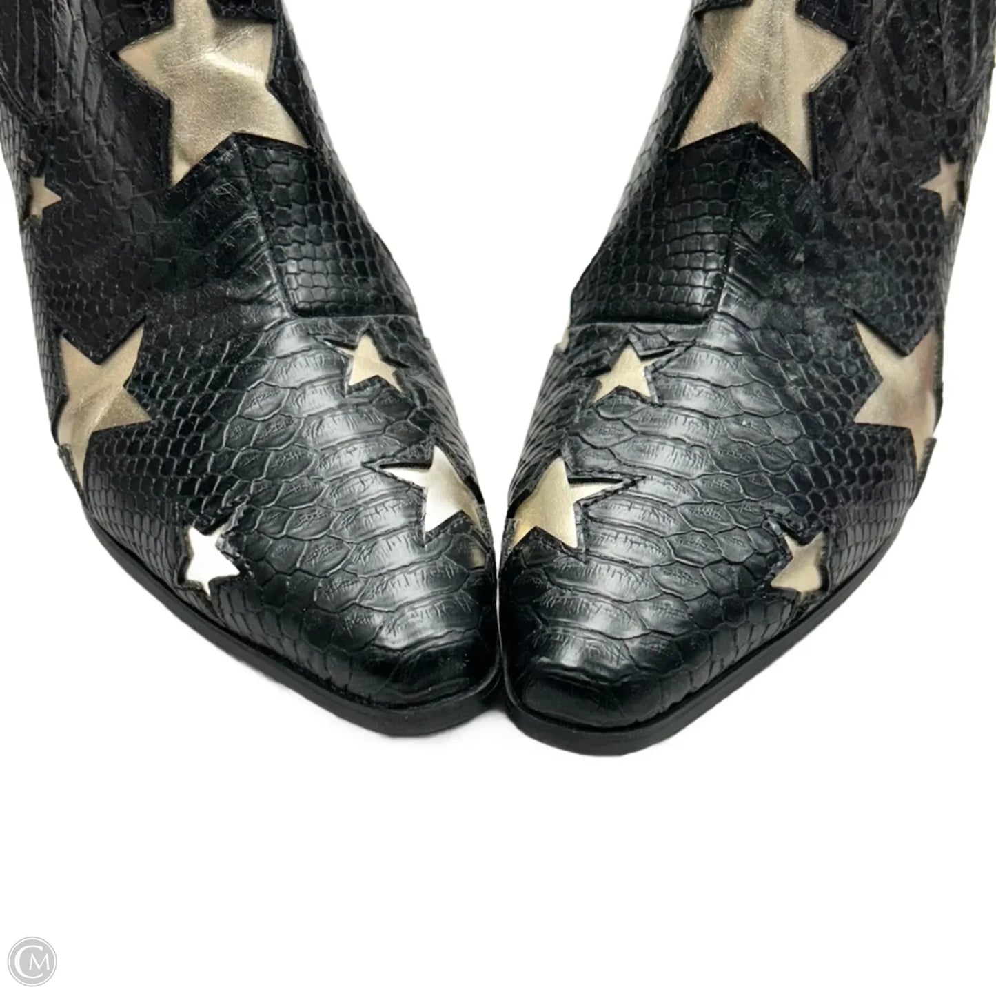 Boots Ankle Heels By Betsey Johnson In Black & Gold, Size: 7